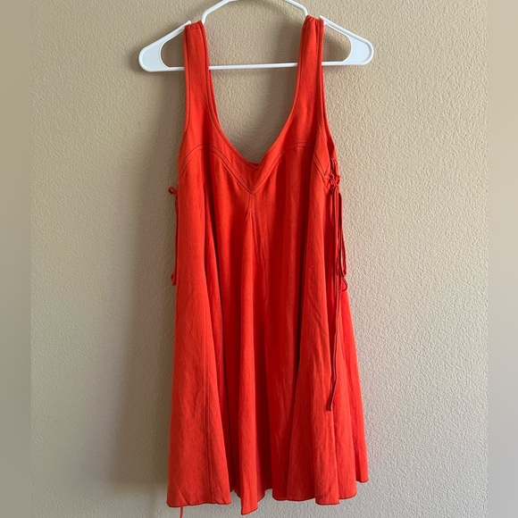 NWT Topshop Topstitch Linen Orange Mini Dress, 6 - Picture 3 of 7